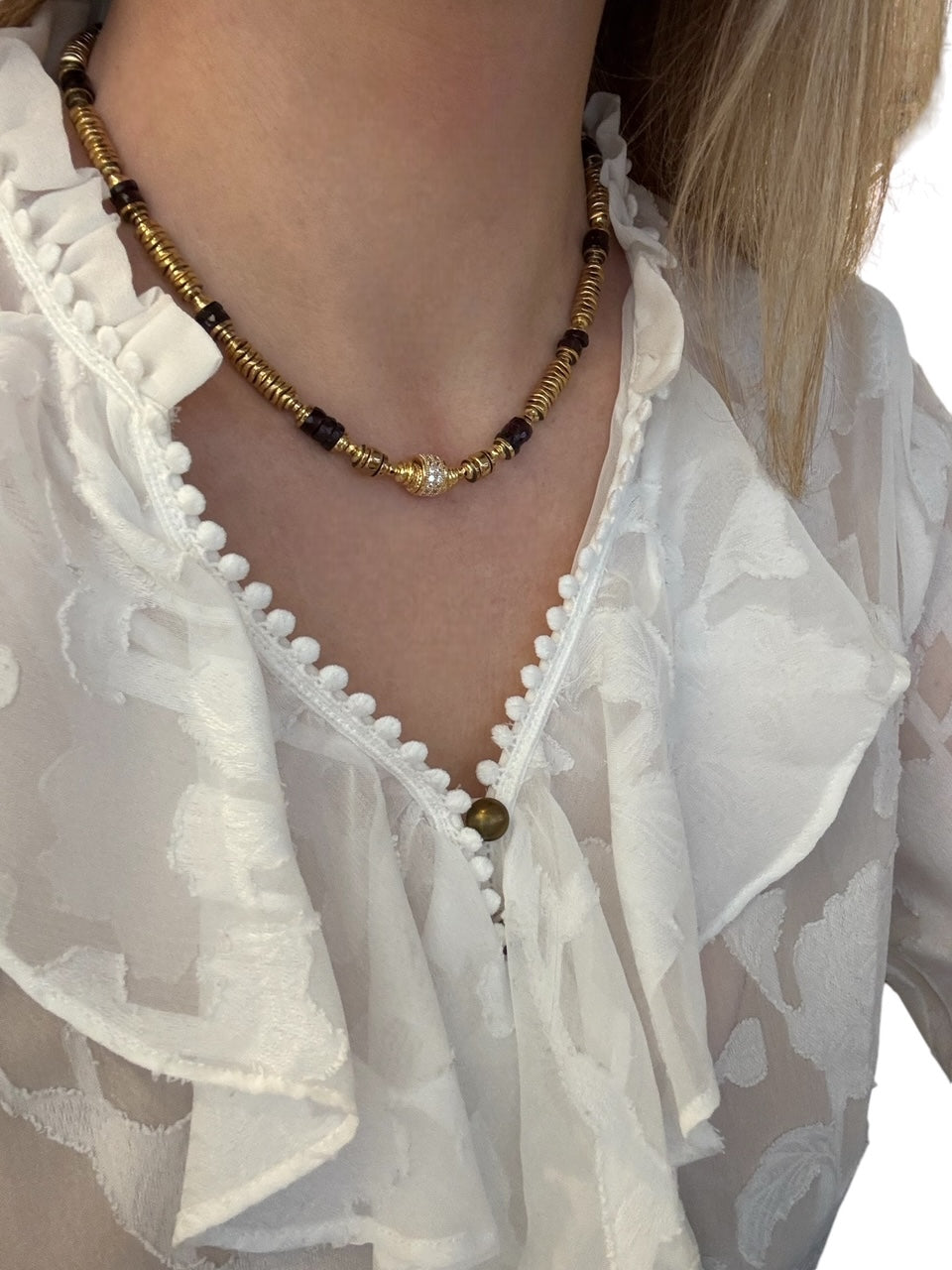 Collier Éclipse en Grenat et Hématites