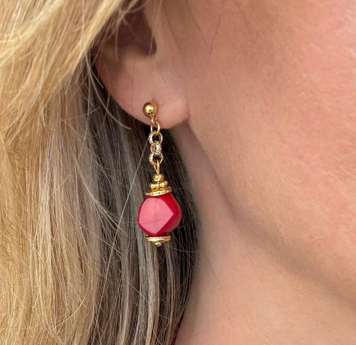 Boucles d'Oreilles Ipanema en Bambou corail rouge