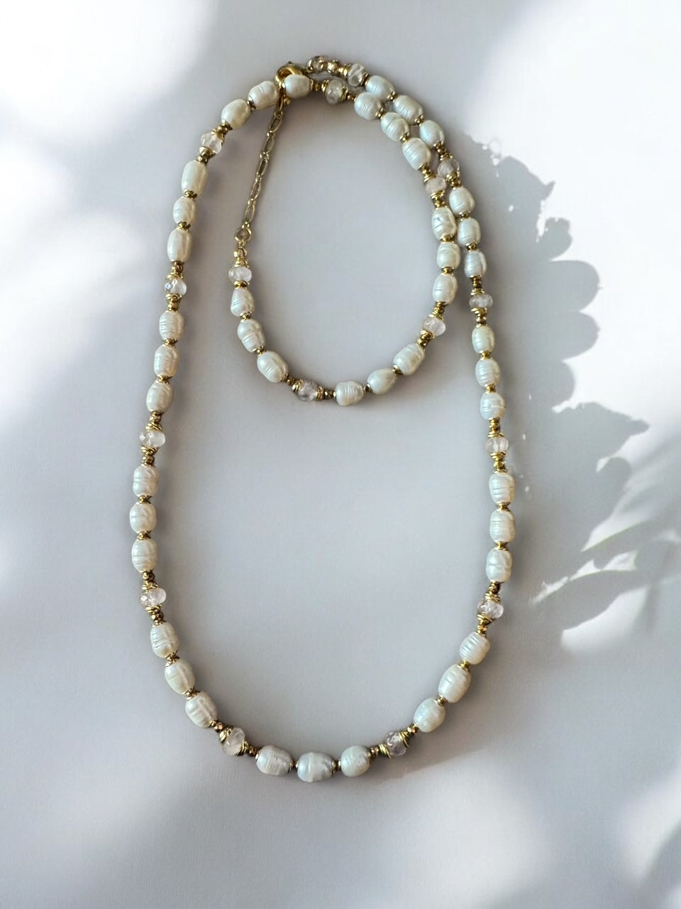 Sautoir Eugénie en Perles de culture et Quartz rose