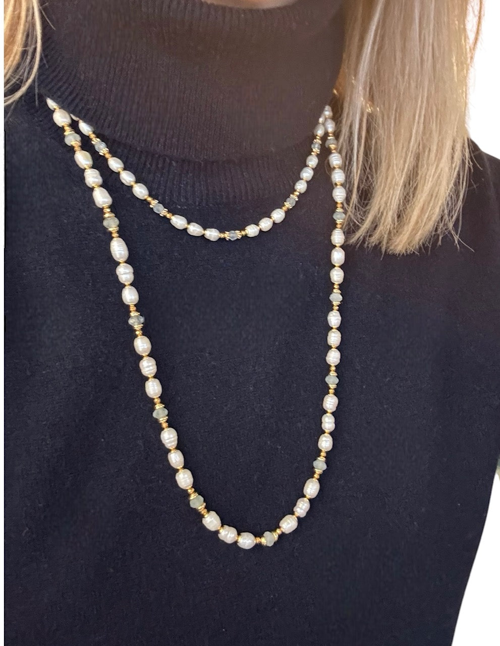 Collier Eugénie en Perles de culture et Aigue marine