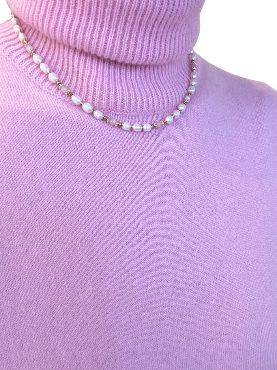 Collier Eugénie en Perles de culture et Quartz rose