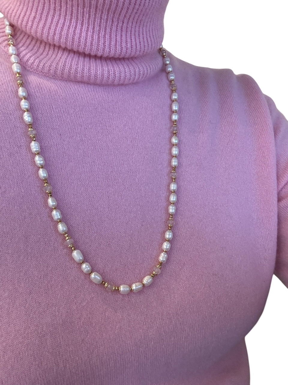 Sautoir Eugénie en Perles de culture et Quartz rose