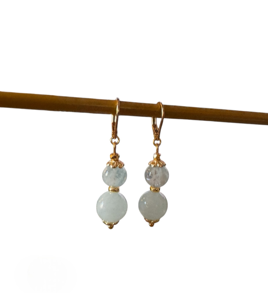 Boucles d'oreilles Luna longues en Aigue marine