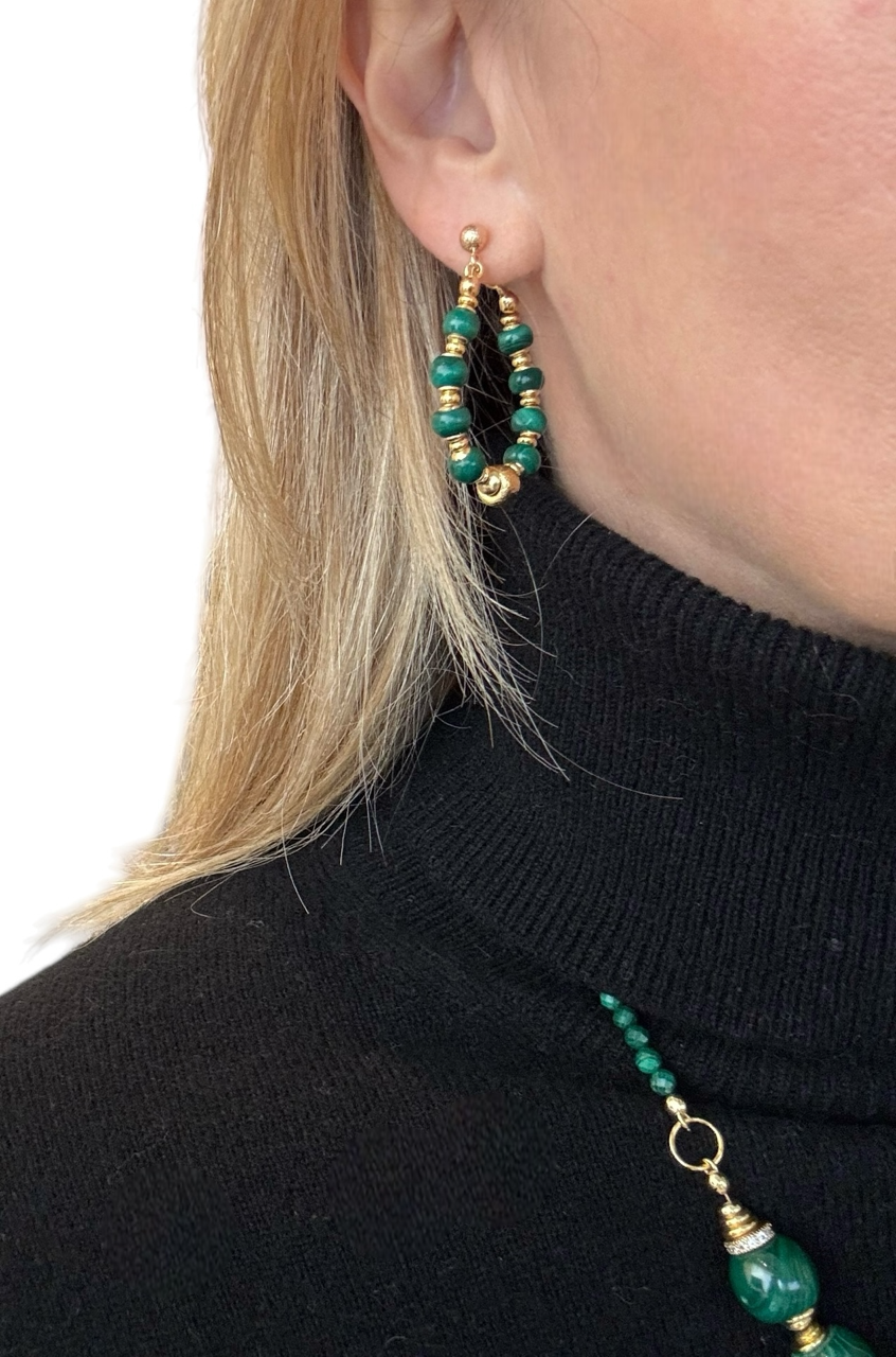 Boucles d'oreilles Diana créoles en Malachite