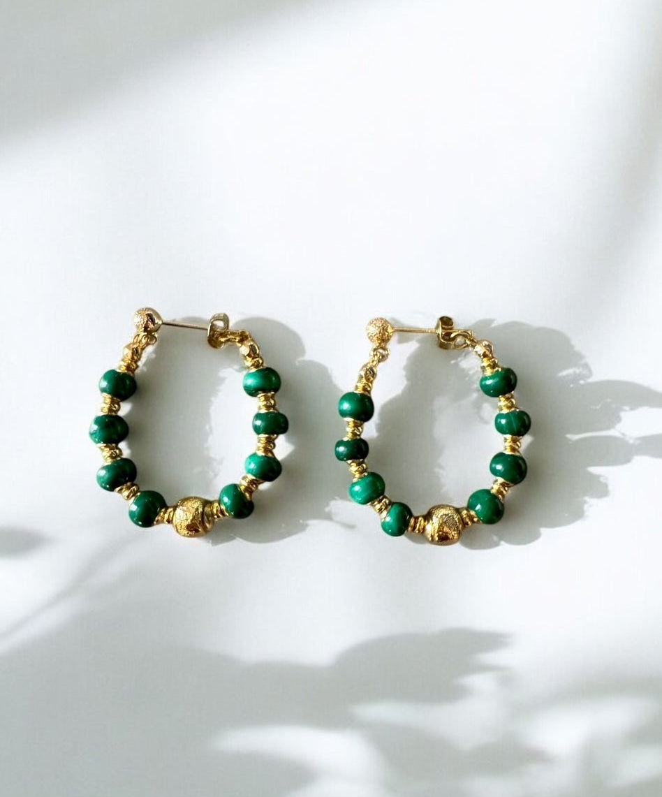 Boucles d'oreilles Diana créoles en Malachite