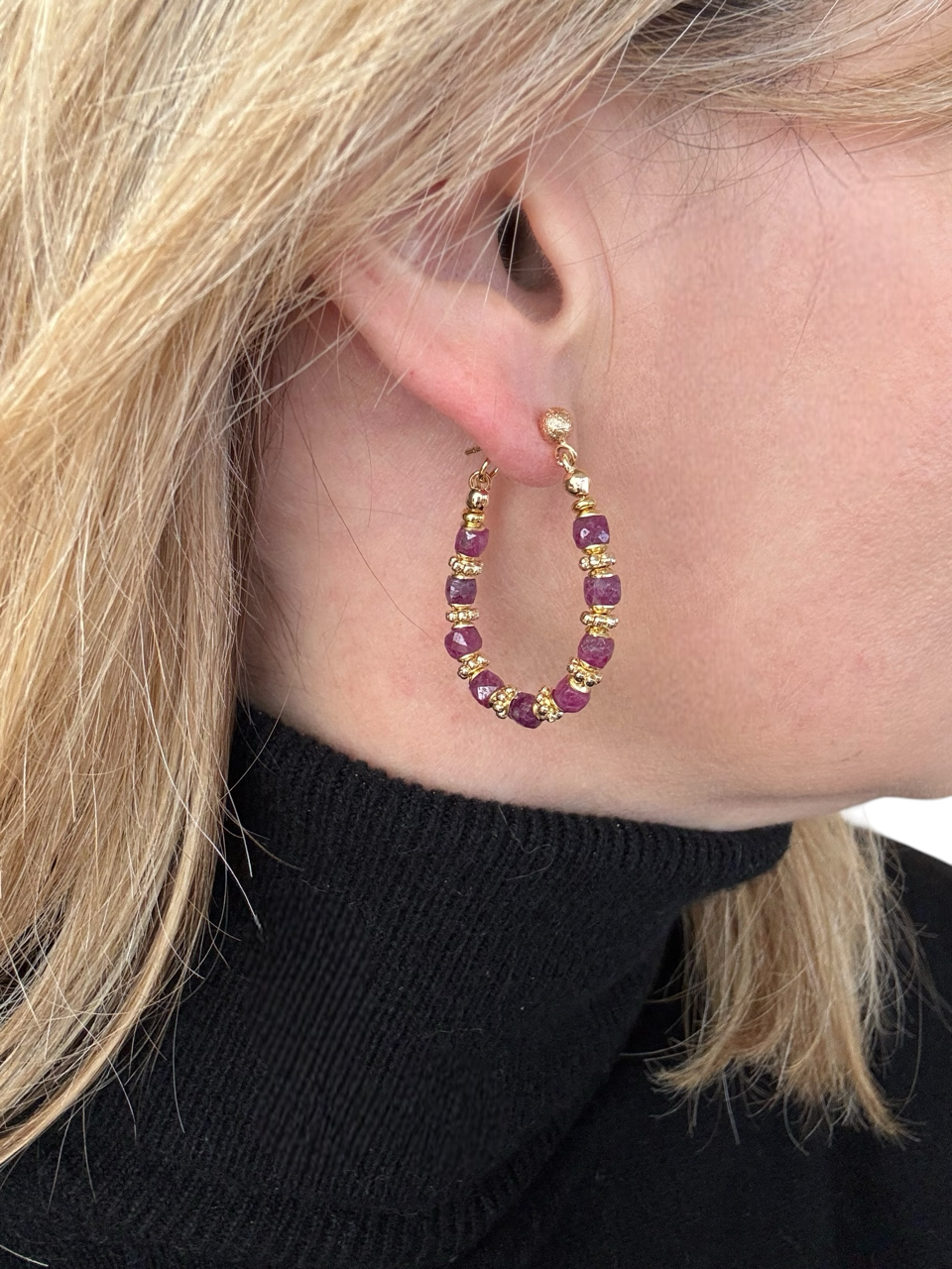 Boucles d'oreilles Diana créoles en Rubis