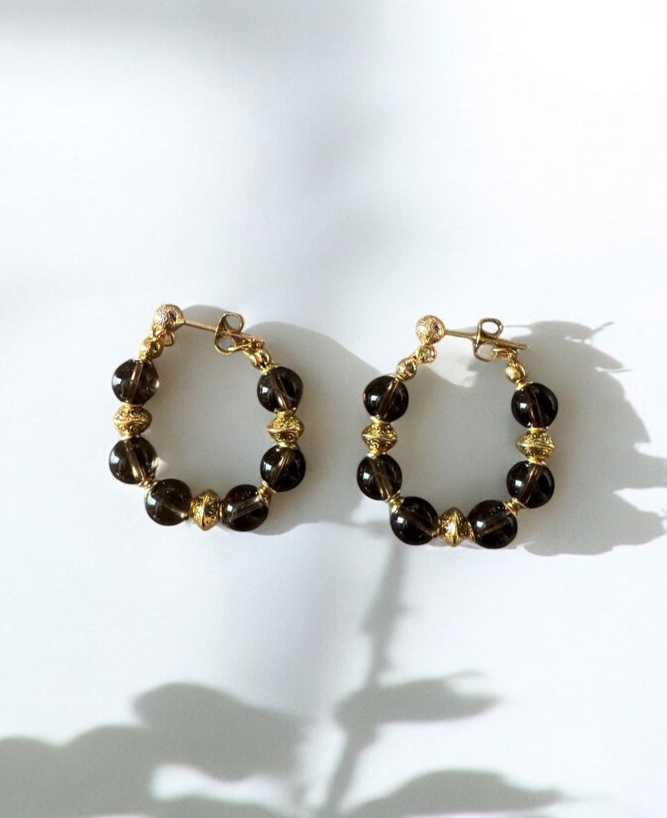 Boucles d'oreilles Diana créoles en Quartz fumé