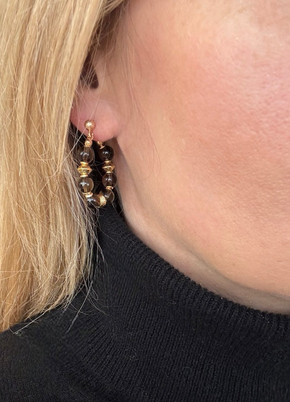 Boucles d'oreilles Diana créoles en Quartz fumé