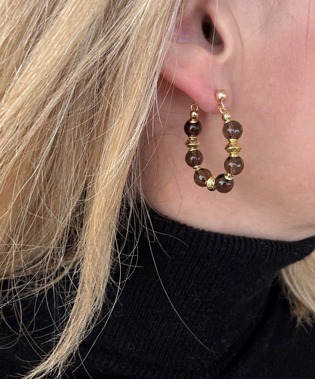 Boucles d'oreilles Diana créoles en Quartz fumé
