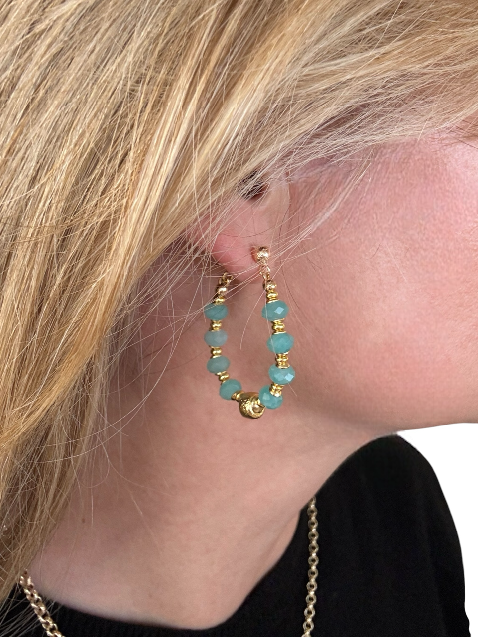 Boucles d'oreilles Diana créoles en Amazonite