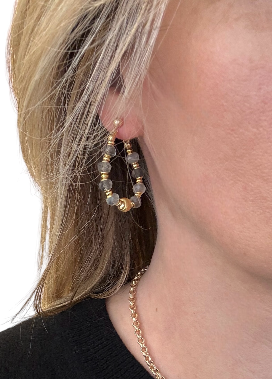Boucles d'oreilles Diana créoles en Labradorite