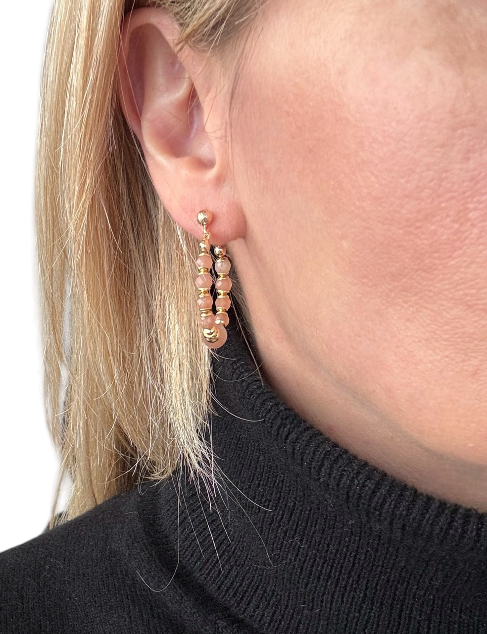 Boucles d'oreilles Diana créoles en Pierre de soleil