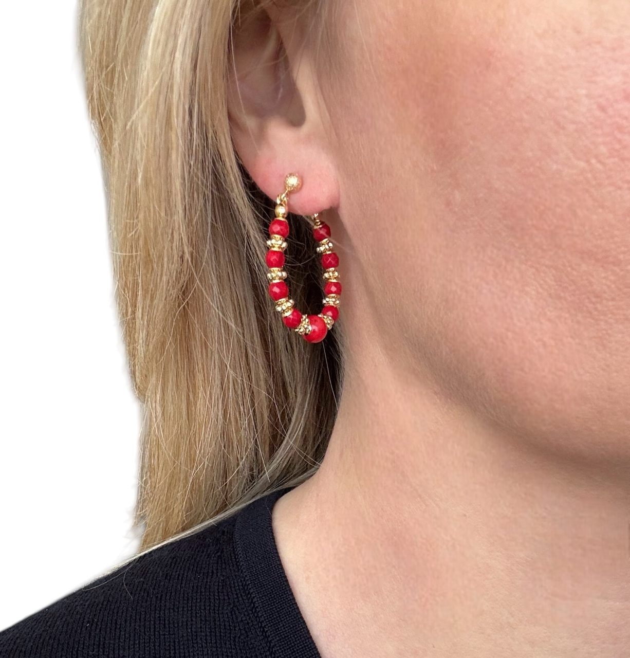 Boucles d'oreilles Diana créoles en Bambou Corail