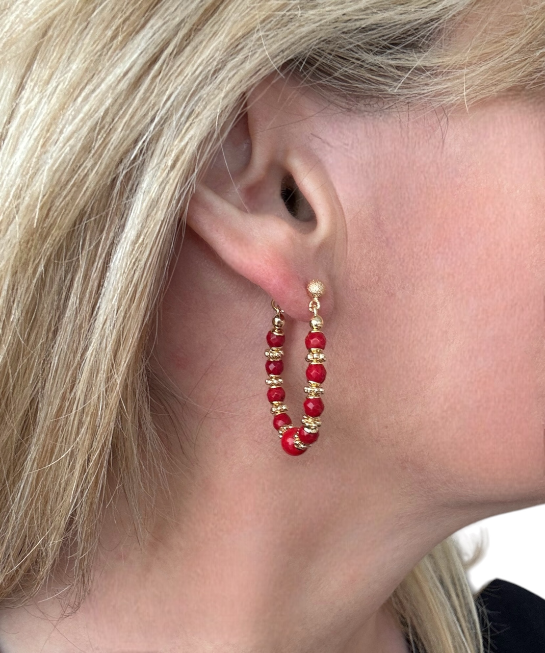 Boucles d'oreilles Diana créoles en Bambou Corail
