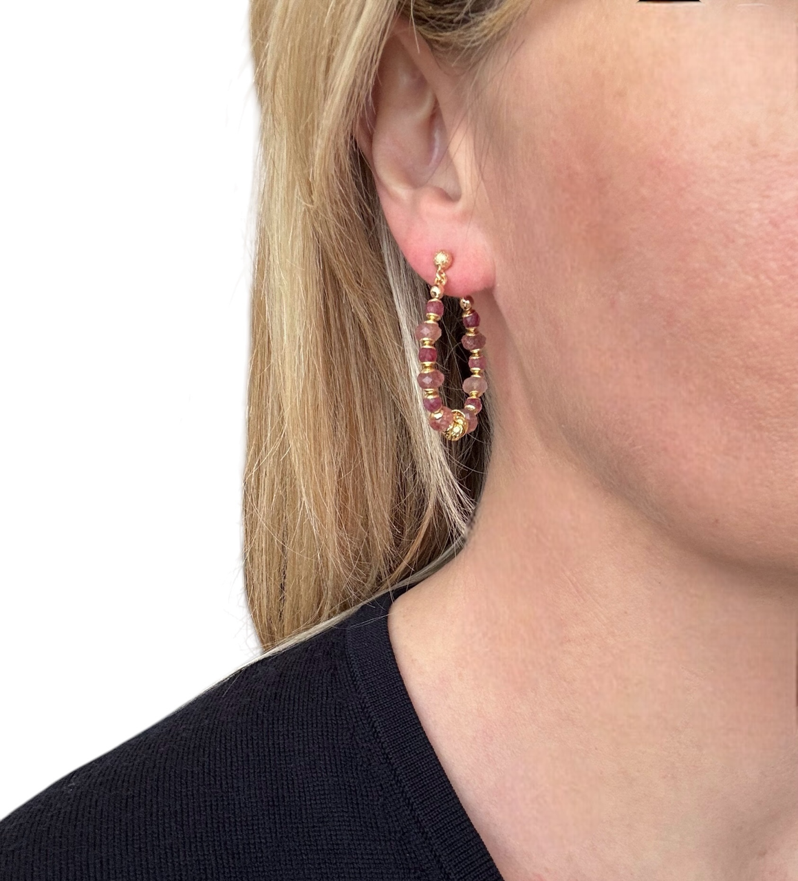 Boucles d'oreilles Diana créoles en Quartz fraise
