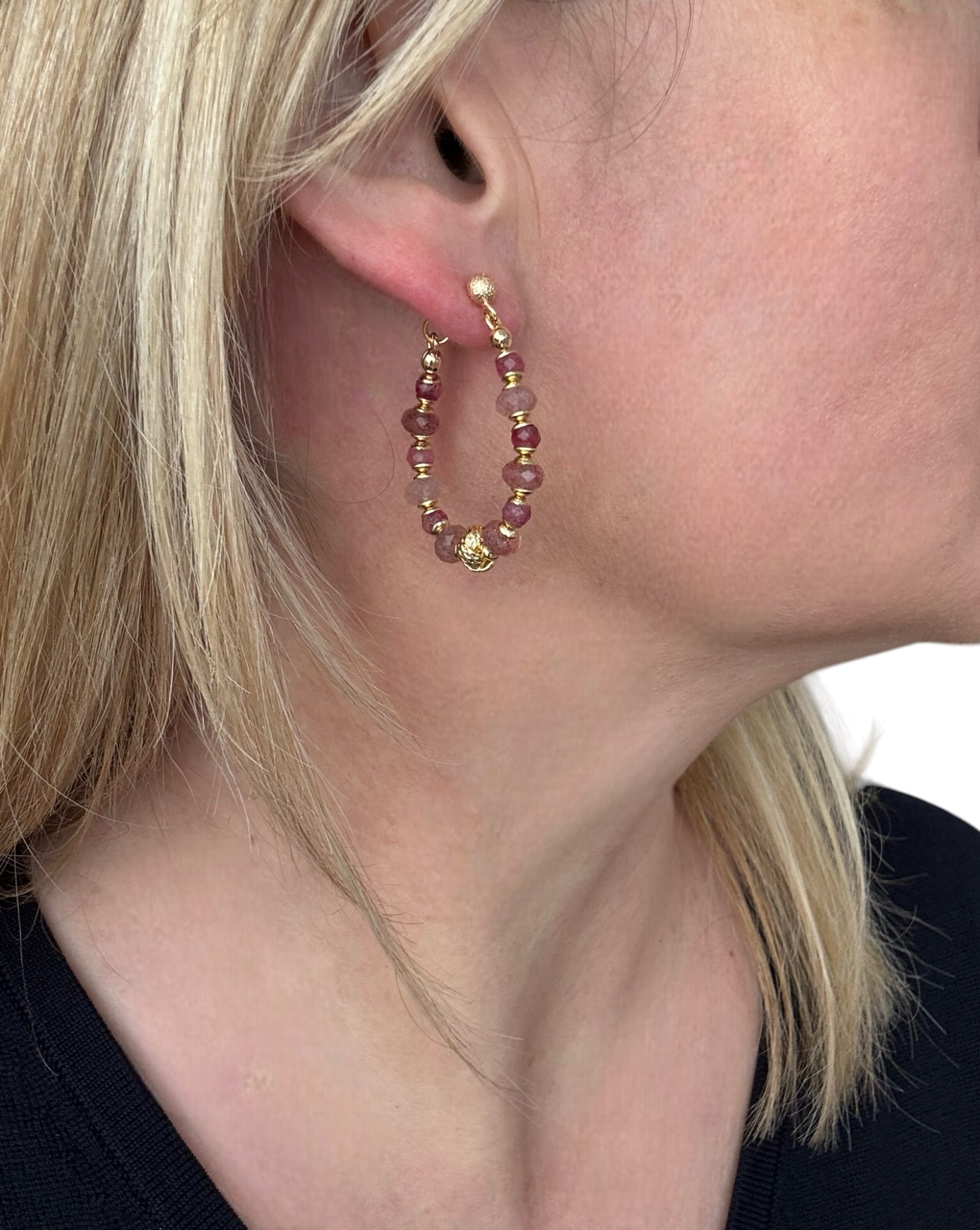 Boucles d'oreilles Diana créoles en Quartz fraise