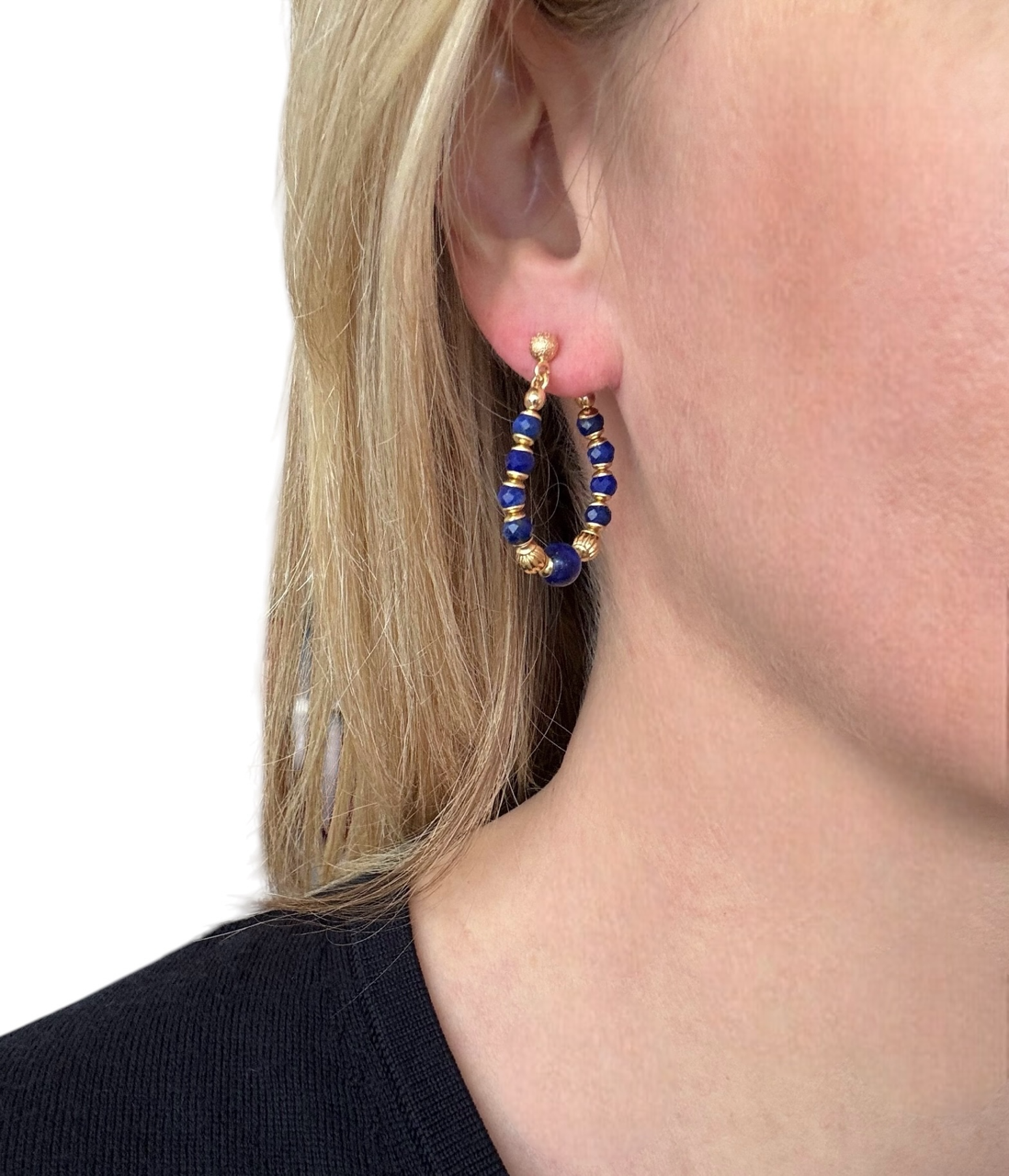 Boucles d'oreilles Diana créoles en Lapis lazuli