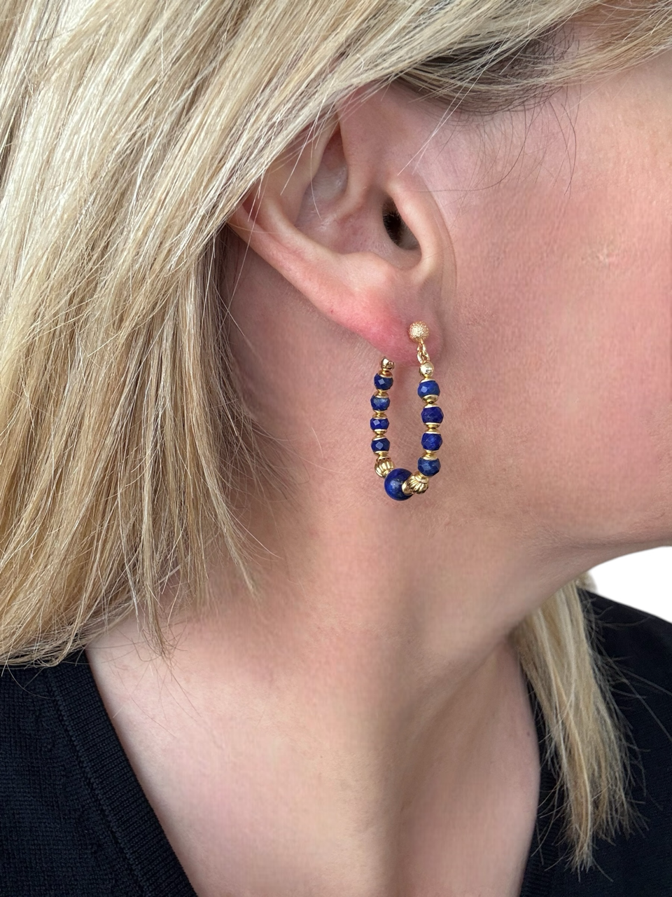 Boucles d'oreilles Diana créoles en Lapis lazuli
