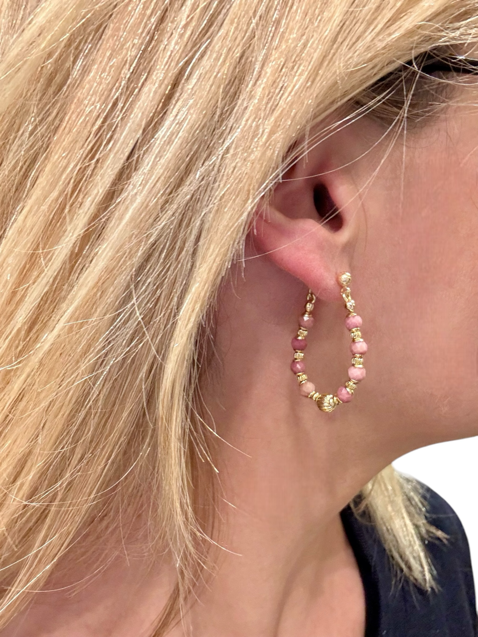 Boucles d'oreilles Diana créoles en Rhodonite