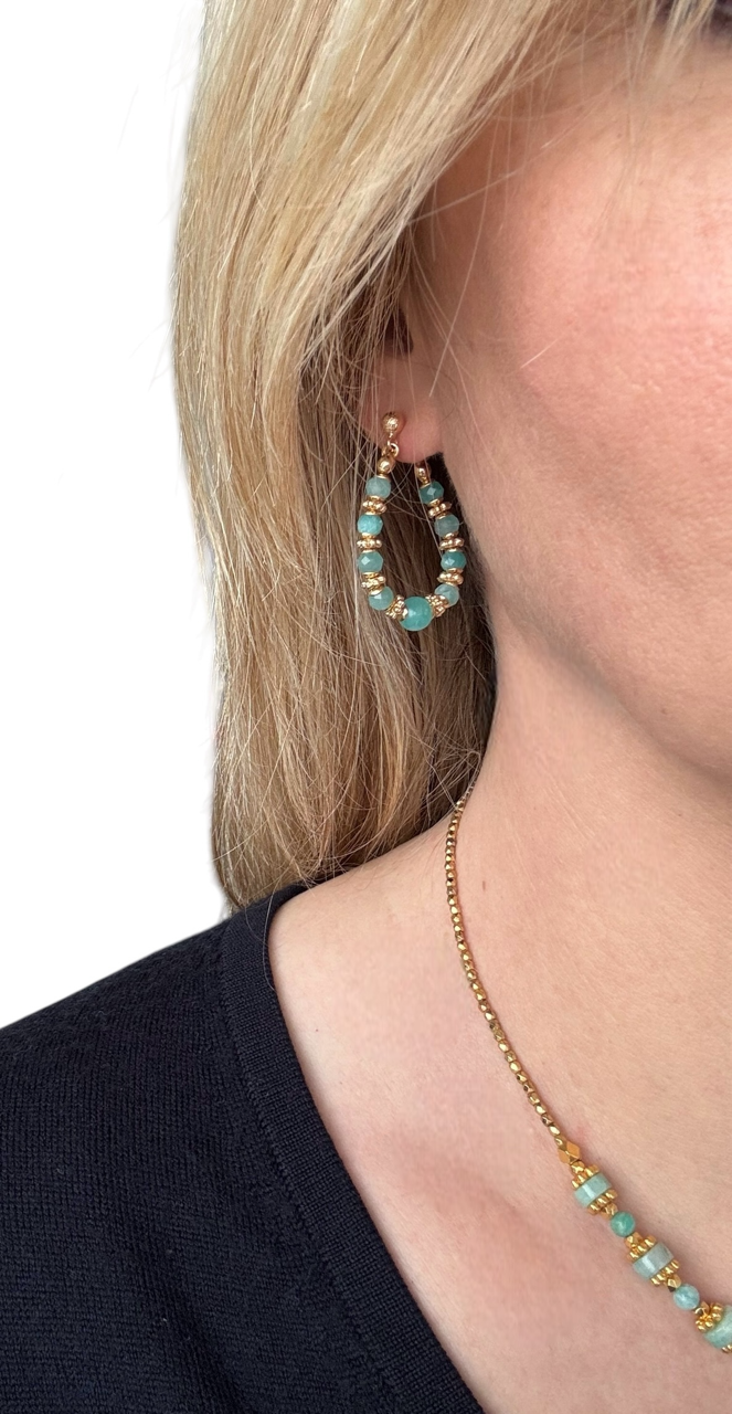 Boucles d'oreilles Diana créoles en Amazonite 2