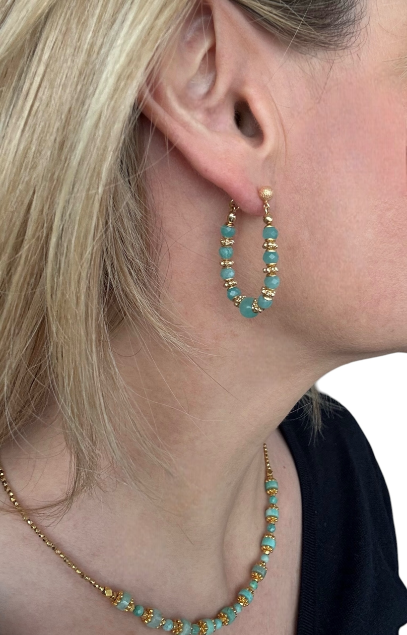 Boucles d'oreilles Diana créoles en Amazonite 2