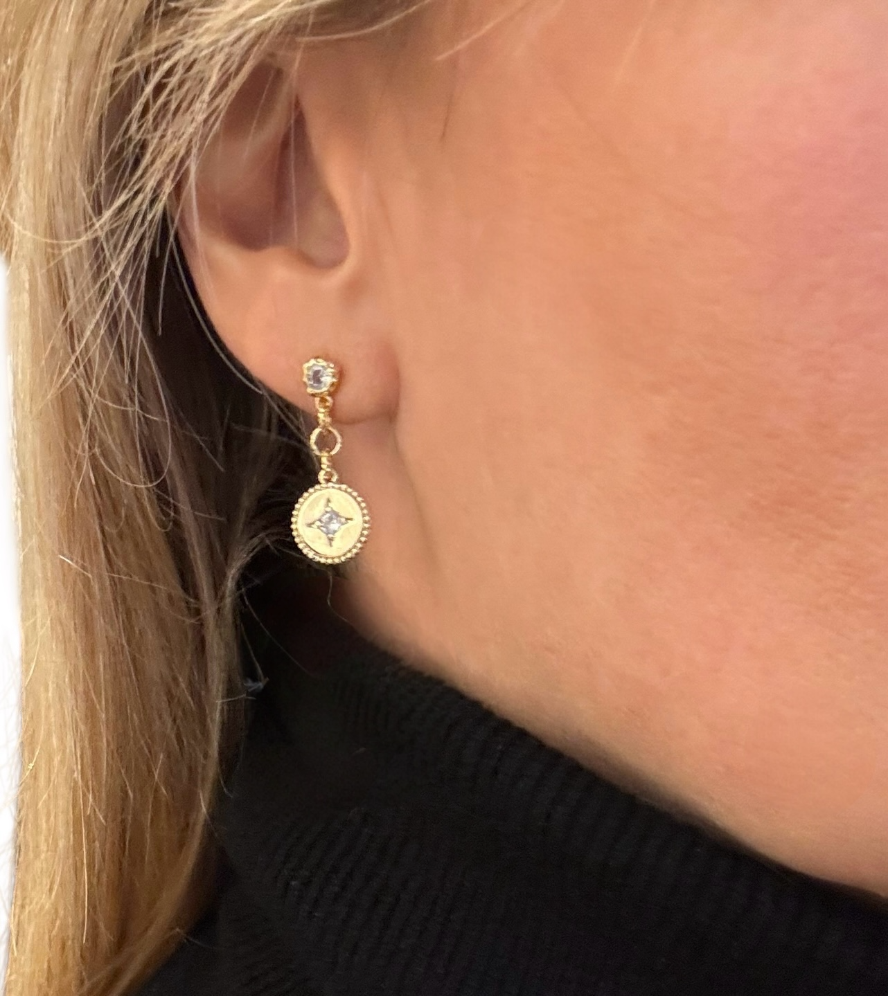 Boucles d'oreilles Orphée médaille étoilée