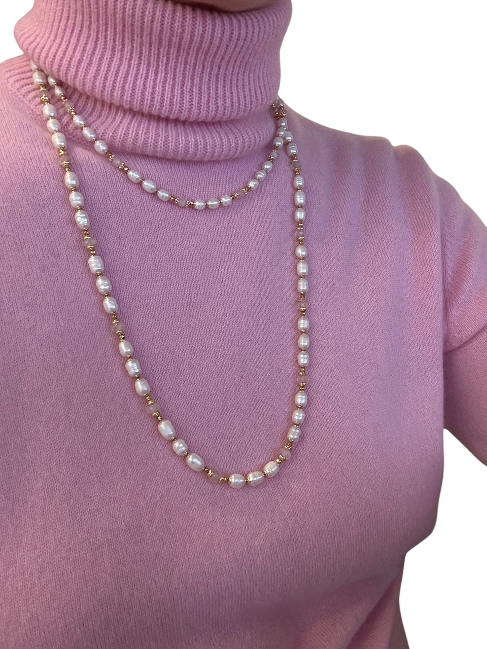 Collier Eugénie en Perles de culture et Quartz rose