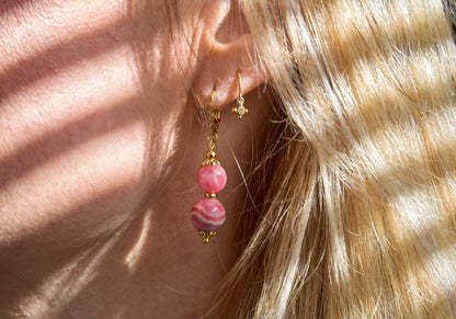 Boucles d'oreilles Luna longues en Rhodocrosite