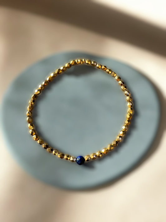 Bracelet Orphée facettes dorées et Lapis lazuli