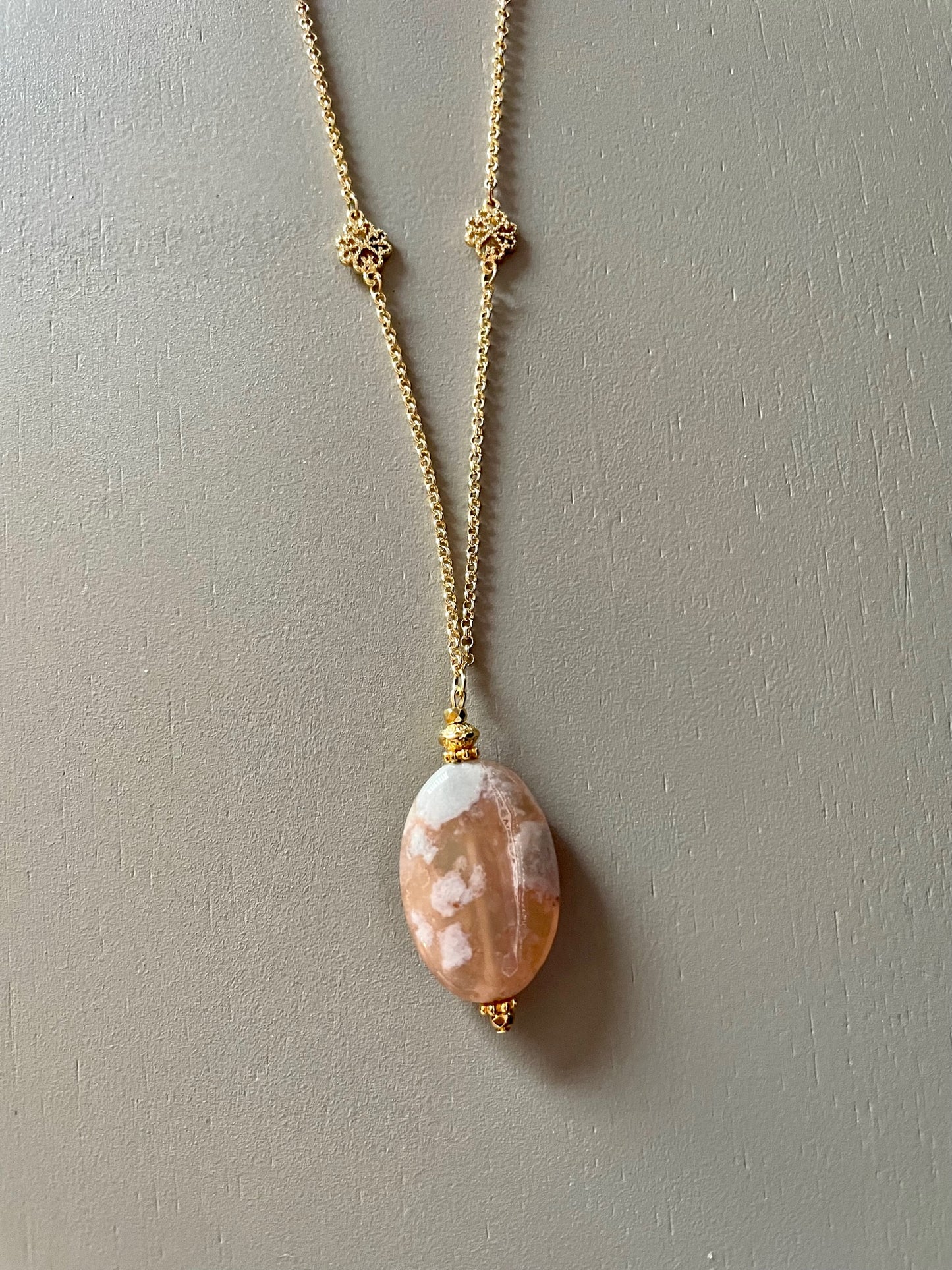 Collier Jaïpur Agate fleur de cerisier rose