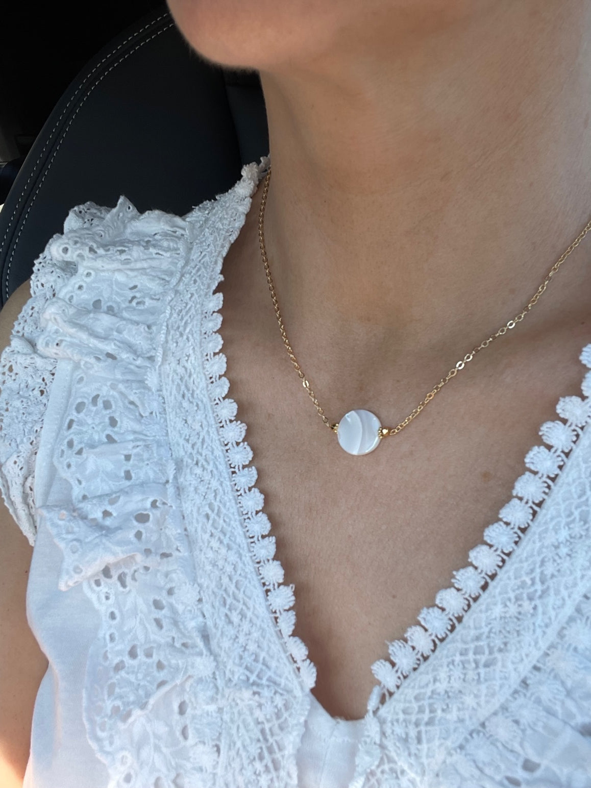 Collier Céleste en Nacre blanche pastille