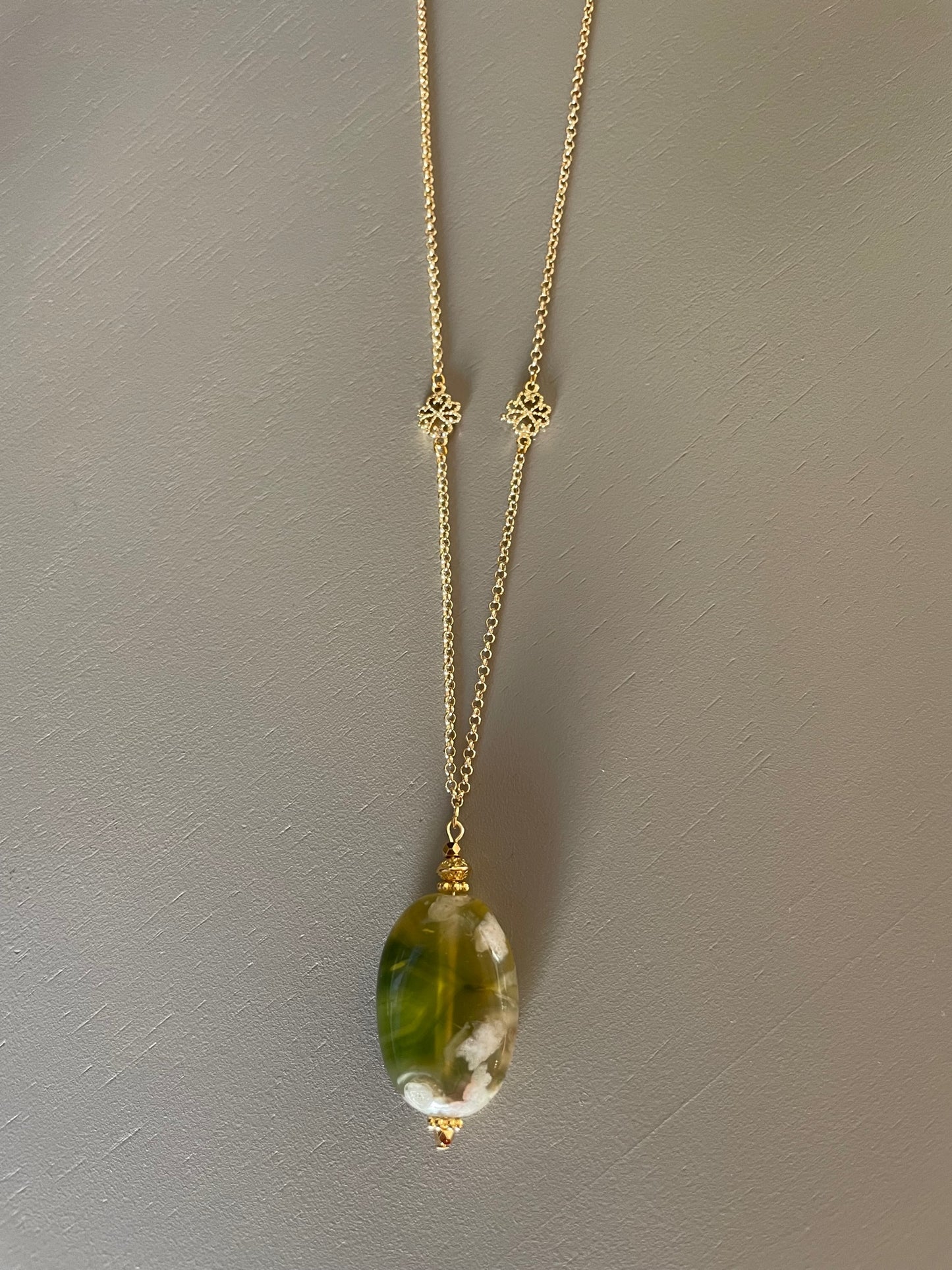 Collier Jaïpur Agate fleur de cerisier verte