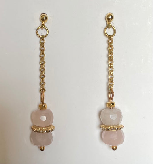 Boucles d'oreilles Louxor clou simple Quartz rose