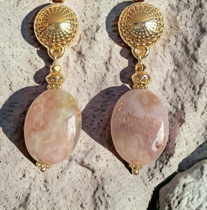 Boucles d'oreilles Diana en Agate fleur de cerisier rose