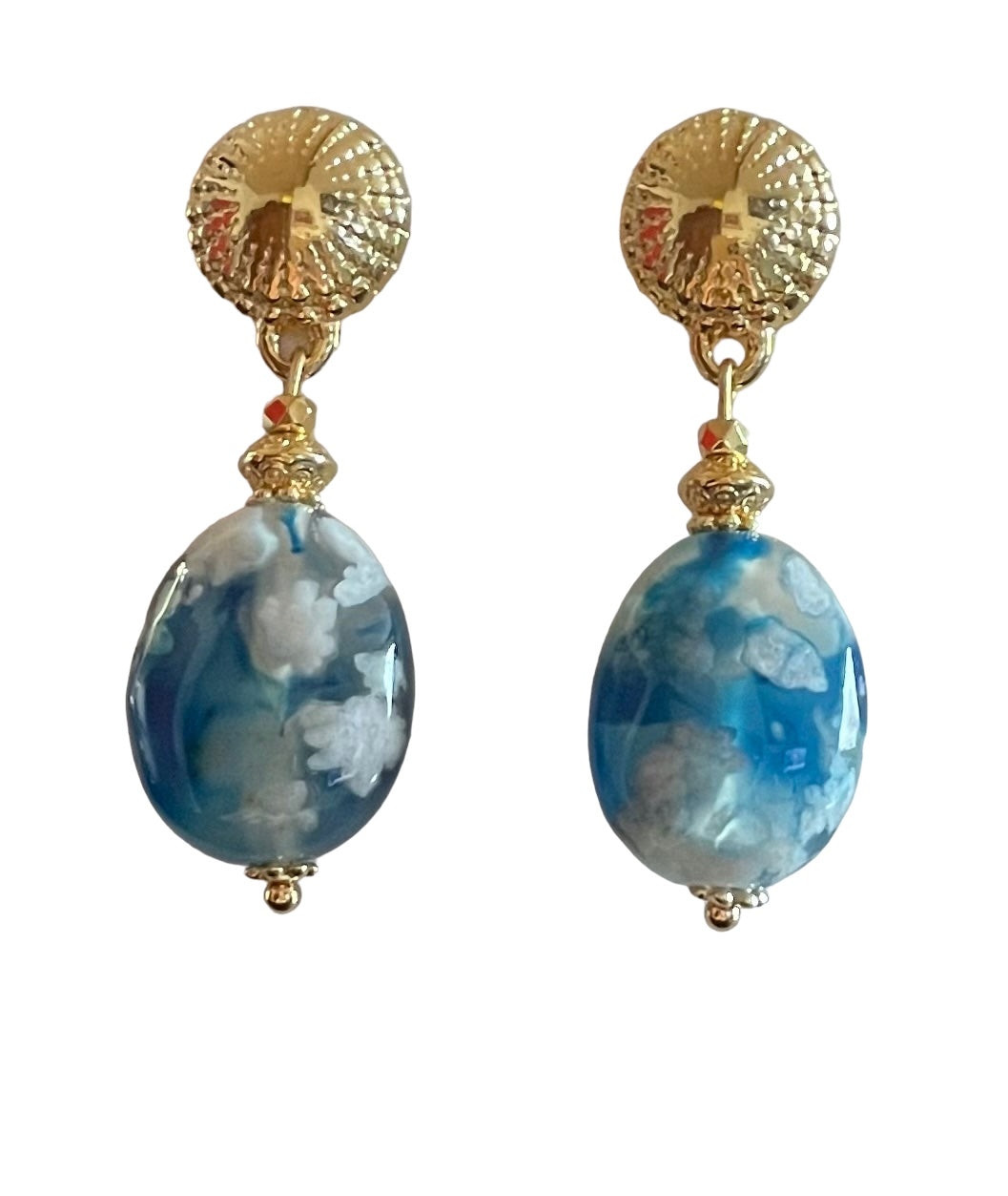 Boucles d'oreilles Diana en Agate fleur de cerisier bleu