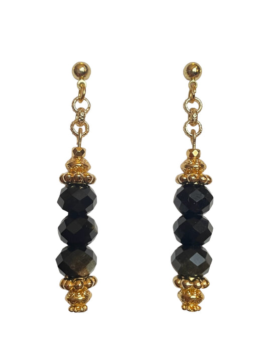 Boucles d'oreilles Sissi en Obsidienne dorée