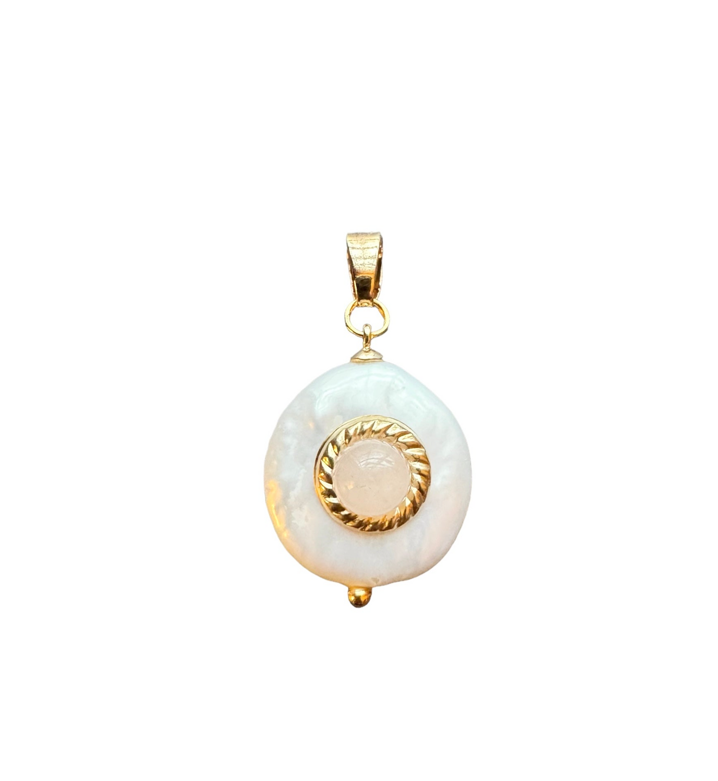 Pendentif Perlina grande Perle de culture et Quartz rose