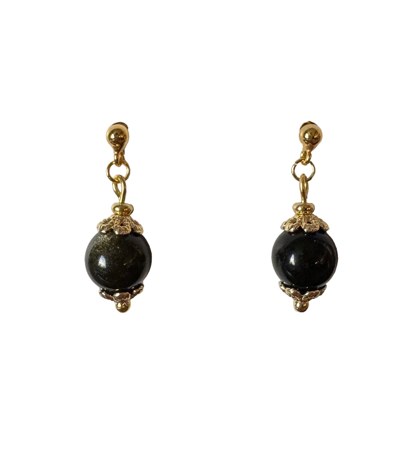 Boucles d'oreilles Luna en Obsidienne dorée