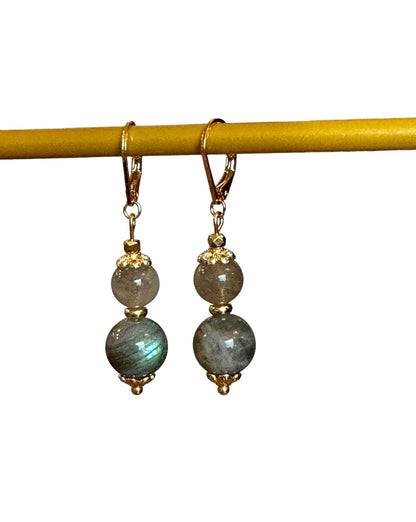 Boucles d'oreilles Luna longues en Labradorite