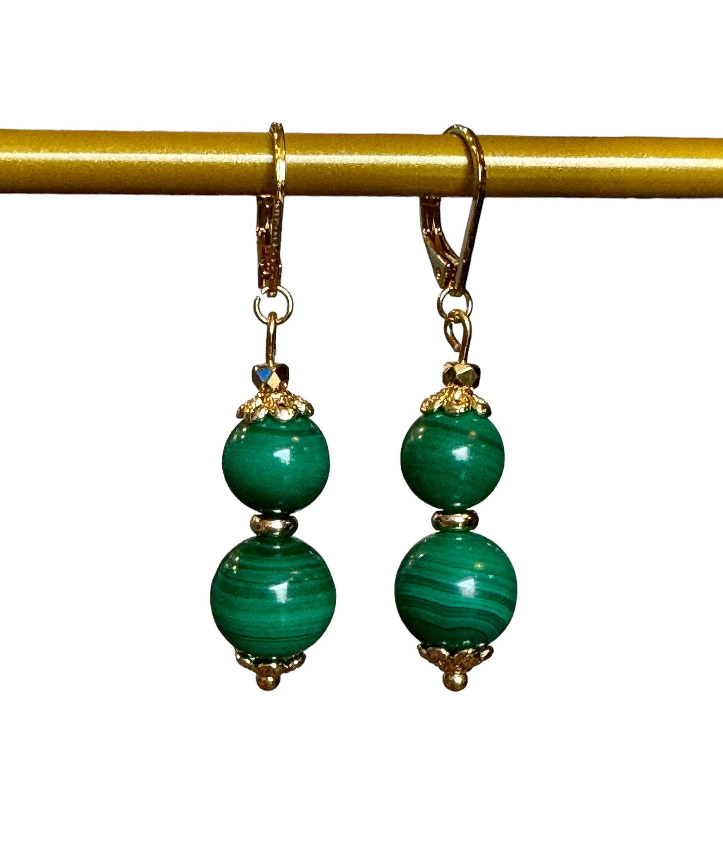 Boucles d'oreilles Luna longues en Malachite