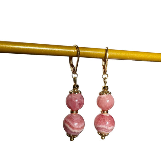 Boucles d'oreilles Luna longues en Rhodocrosite