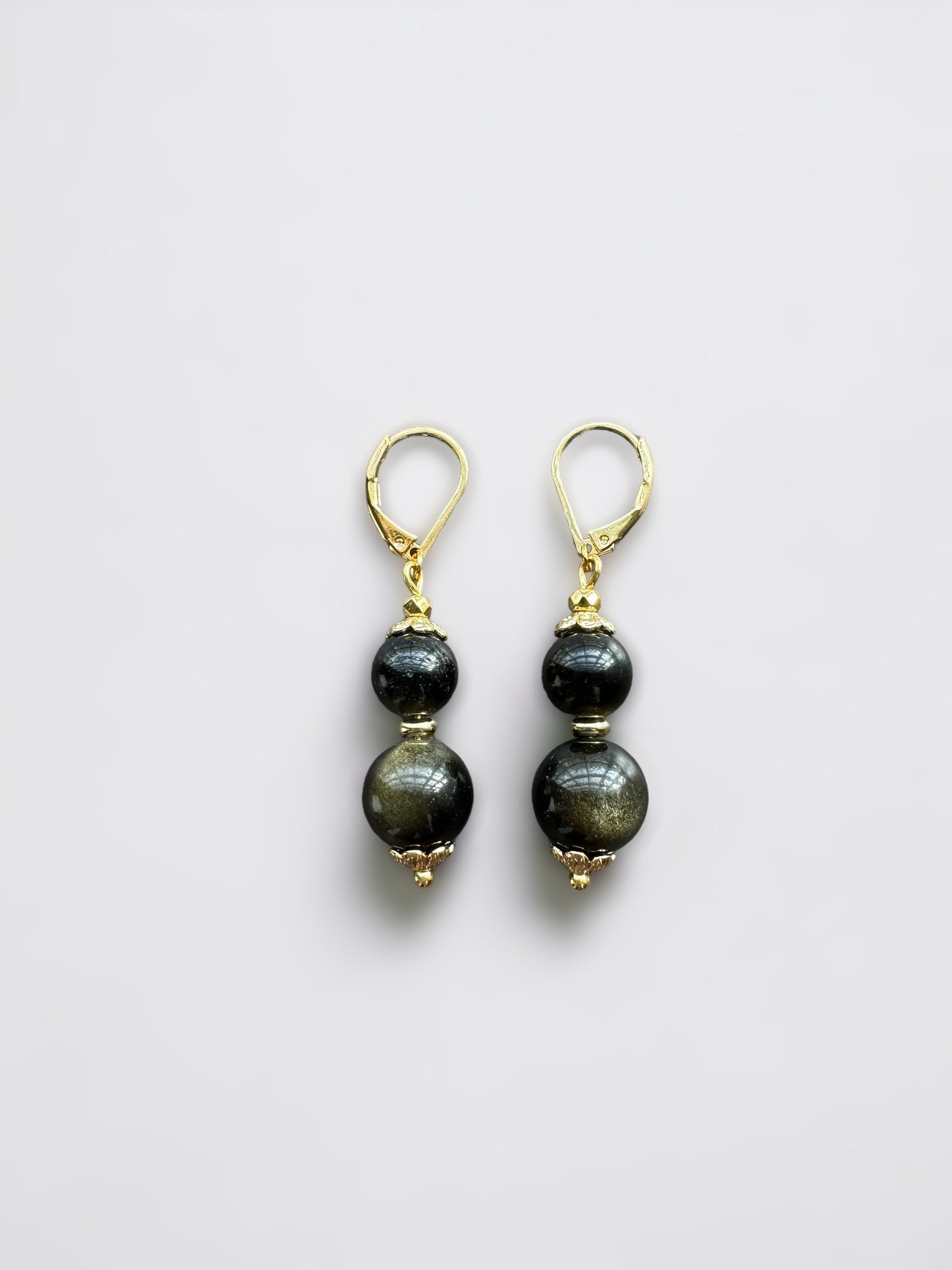 Boucles d'oreilles Luna longues en Obsidienne dorée