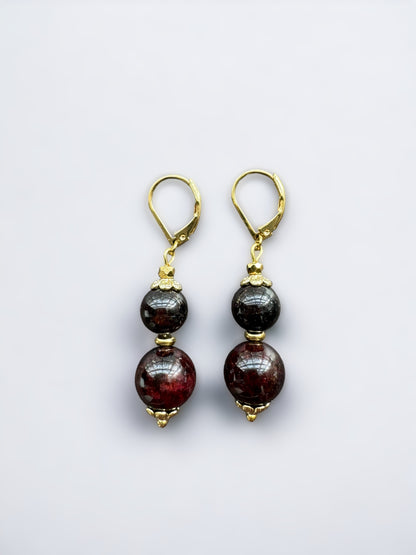 Boucles d'oreilles Luna longues en Grenat