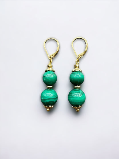 Boucles d'oreilles Luna longues en Malachite