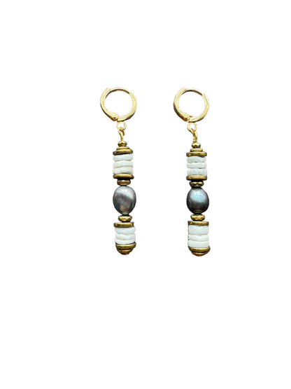 Boucles d'oreilles Karl en Perles de culture noires et coquillage