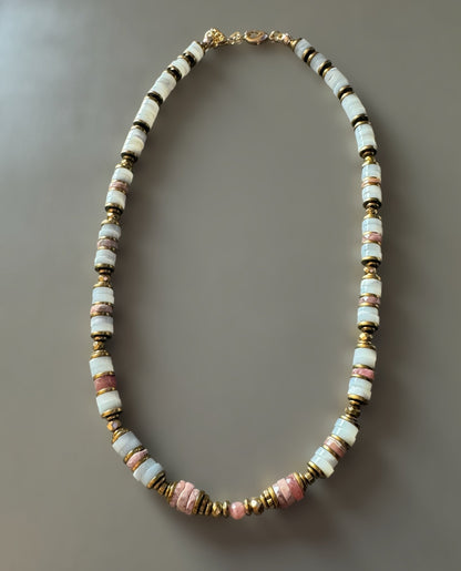 Collier Honolulu en Rhodocrosite et Nacre blanche