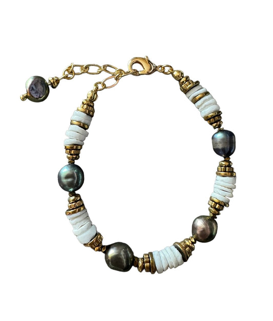 Bracelet Karl en Perles de cultures noires et coquillage