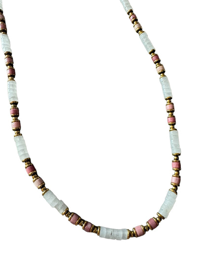 Collier Marbella en Rhodonite et Jade blanc