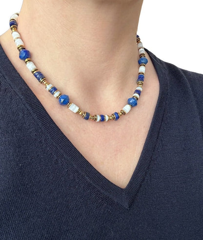 Collier Fidji en Lapis lazuli et Nacre blanche