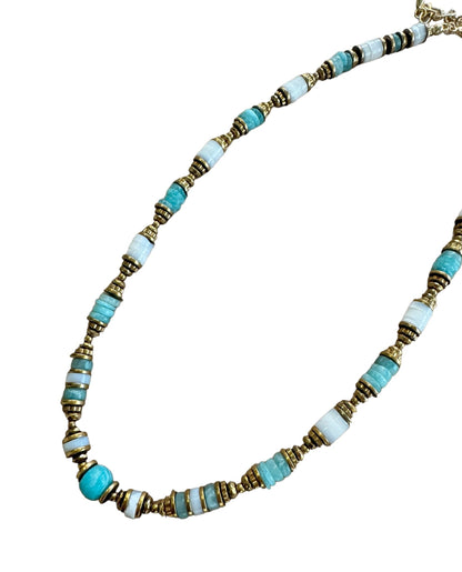 Collier Bahamas en Amazonite et Nacre blanche